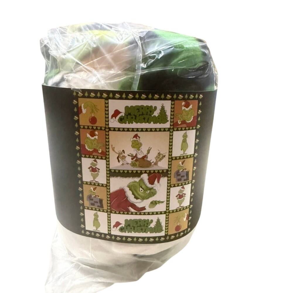 Green grinch christmas fleece blanket queen size 100% polyester